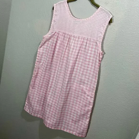 Vintage 1980s Blair Pink & White Gingham Sleeveless House Dress Womens Large - Picture 3 of 10